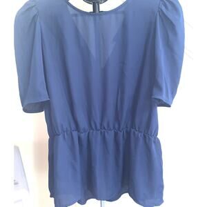 Banana Republic Short Sleeve Blouse Medium Navy Blue Puff Sleeve